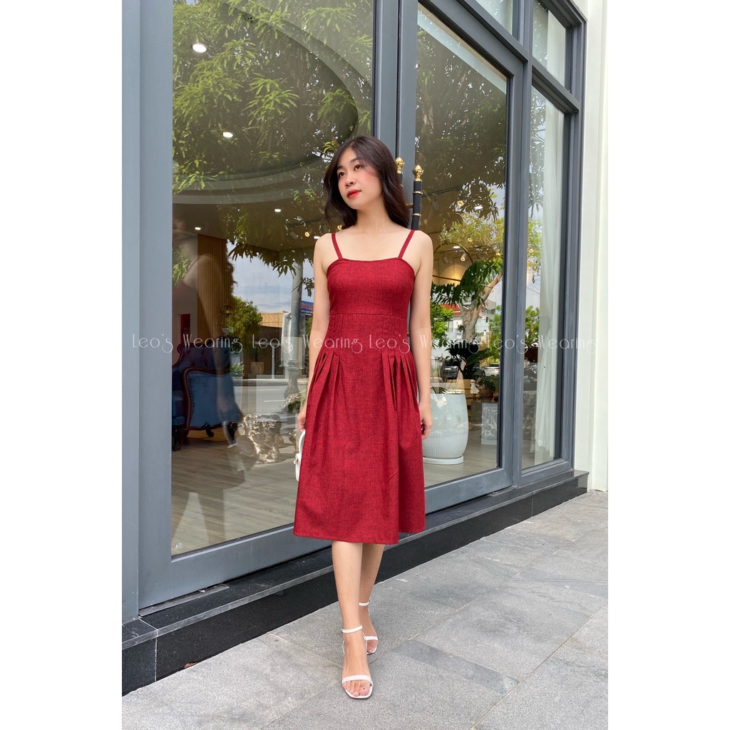 Set váy 2 dây xếp ly dáng xòe mix áo khoác croptop tay ngắn vai bồng LEOSWEARING T78