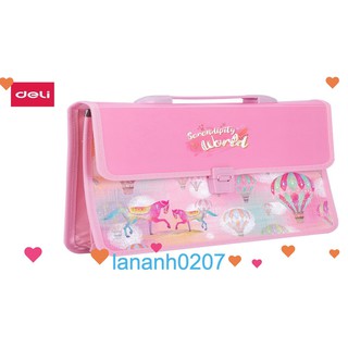 Cặp học sinh hai ngăn DELI Hình vẽ hoạt hình Xanh dương, hồng 1 cái CZ64802
