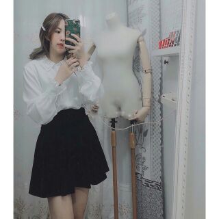 Áo Sơ mi lụa cổ ren tay dài bo công sở