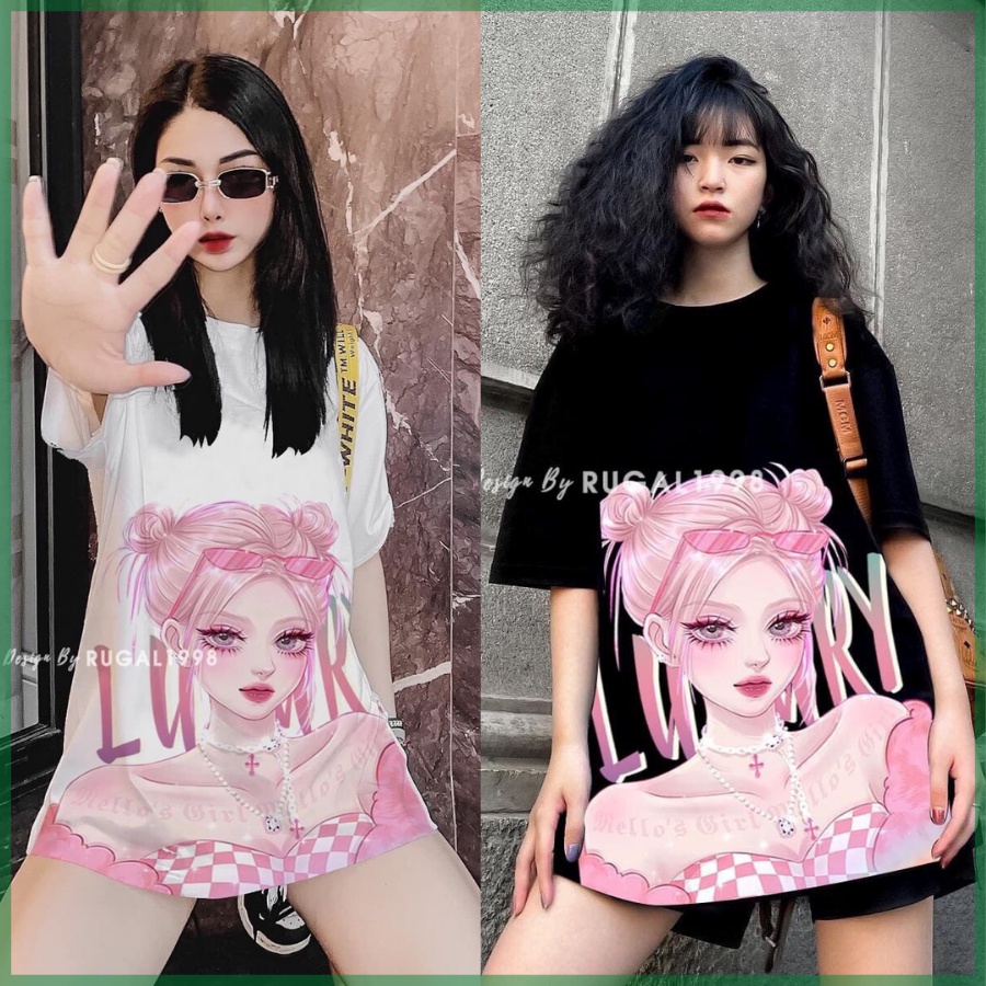 Áo thun nữ tay lỡ from rộng over size , áo phông in hình cô gái chất cotton thoáng mát hàng Quảng Châu bb1