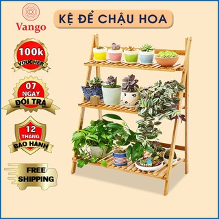 Giá để chậu hoa, cây cảnh bằng gỗ tre tự nhiên Vango, Giá để đồ đa năng, nội thất phòng khách, ban công sang trọng