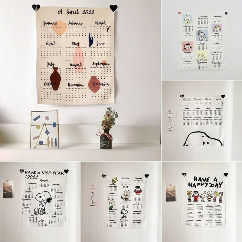 Lịch vải treo tường vintage 2022 decor bàn học,phòng riêng
