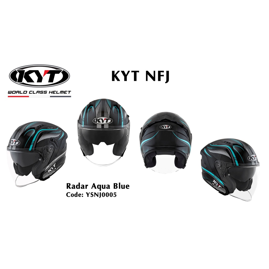 Nón bảo hiểm 3/4 KYT NFJ tem Radar Aqua Blue