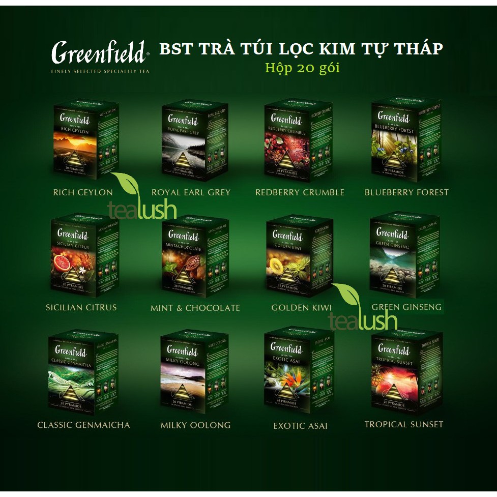 GREENFIELD BST TRÀ TÚI LỌC KIM TỰ THÁP - HỘP 20 GÓI