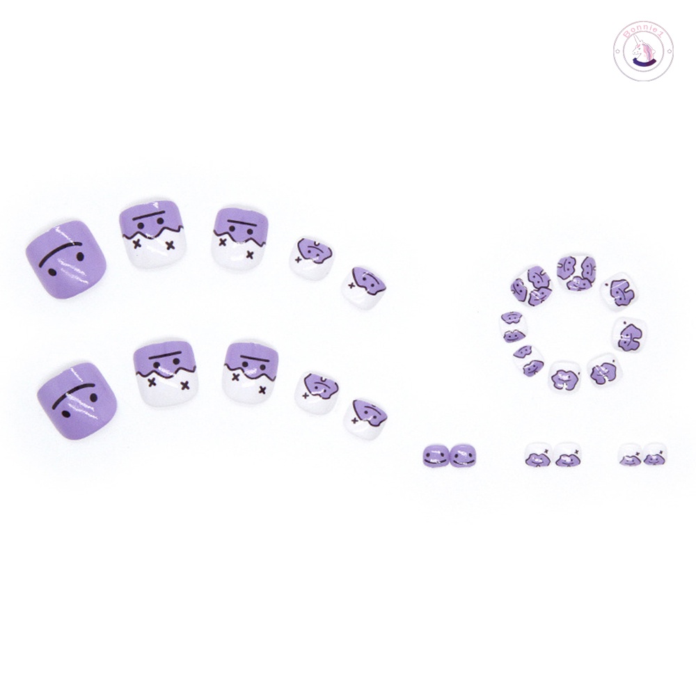 Bộ 24 Móng Chân Giả Màu Tím Bóng Dễ Thương Cho Nữ
