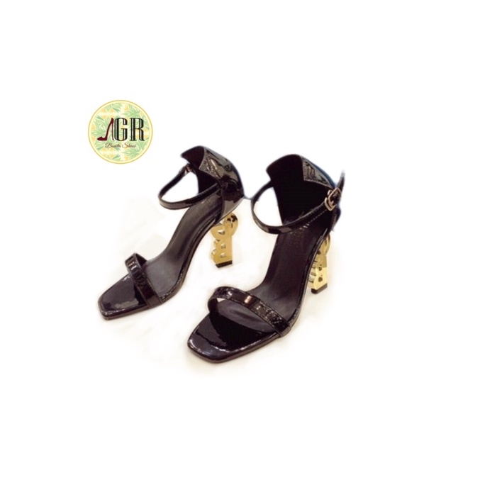 Sandal quai mảnh da bóng gót vàng BG 8p