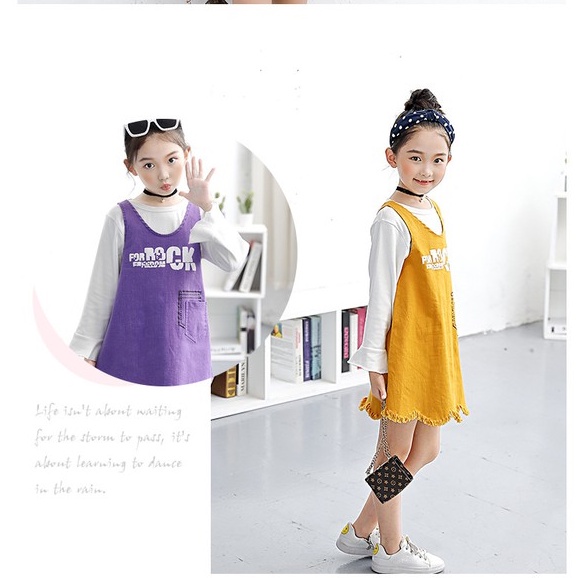 Set váy yếm bé gái chất thô đẹp tặng kèm áo trắng lỡ tay size 17-35kg [SV18]
