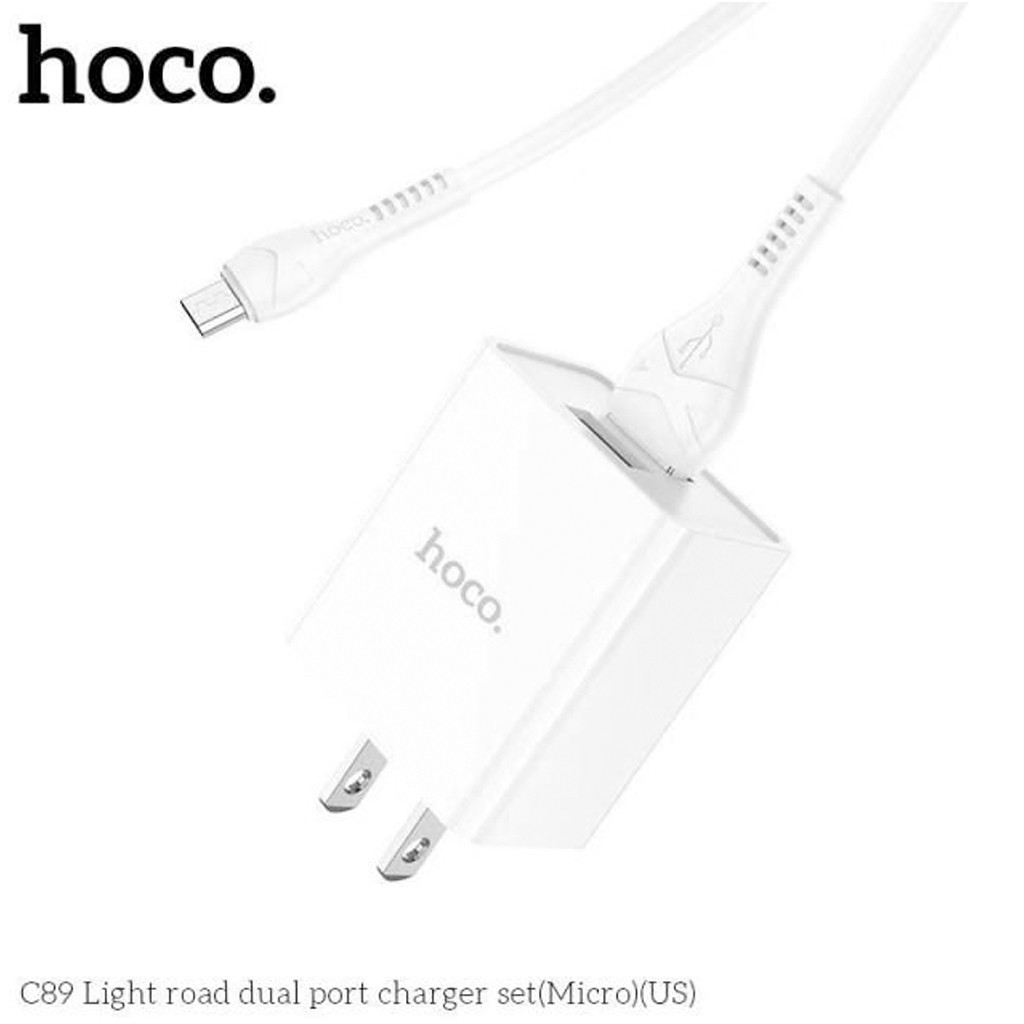 Bộ sạc Hoco C89 Micro USB 2 cổng, sạc nhanh 2.1A tương thích với nhiều dòng Samsung/Oppo/Xiaomi...chân cắm US kèm dây 1m