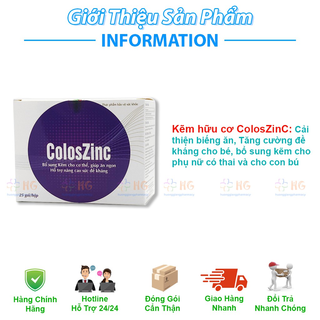 Kẽm cho bé Coloszinc Kẽm Zinc gluconate Bổ sung kẽm cho bé biếng ăn Zinc 50mg Zin c Vitamin kẽm cho bé Hộp 20 gói