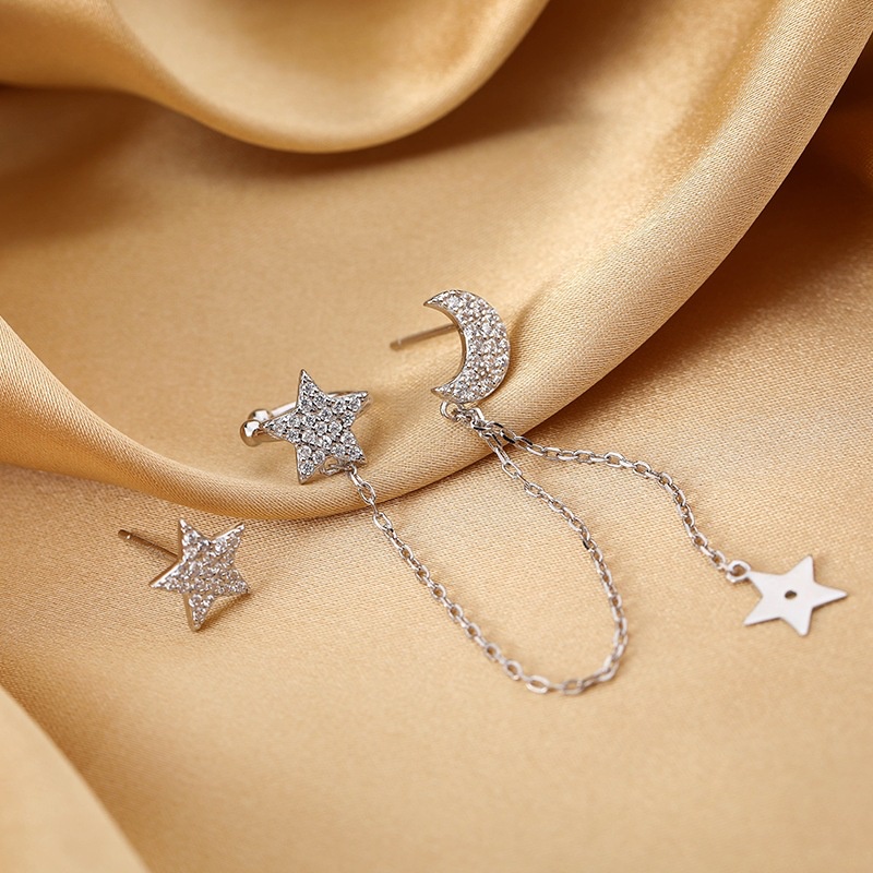 Bông Tai Mạ Bạc 925 Hình Ngôi Sao Mặt Trăng Xinh Xắn Thời Trang Cho Nữ