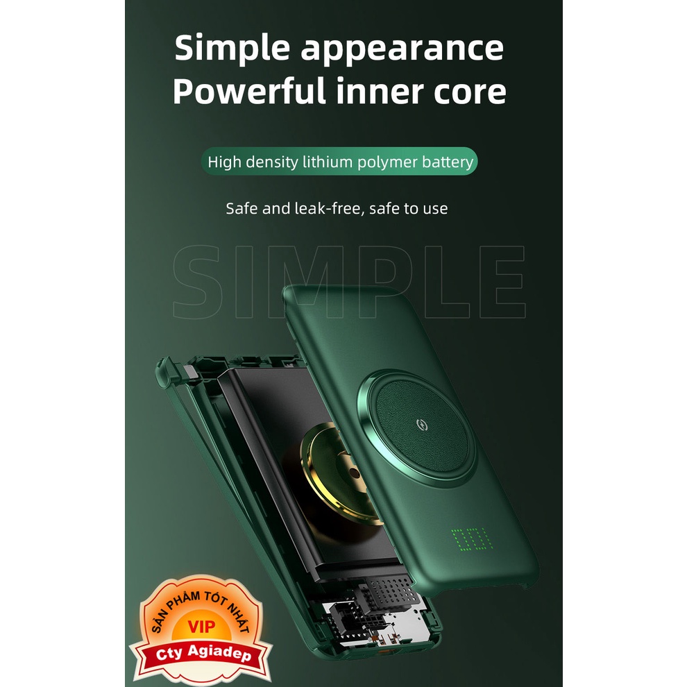 Pin sạc dự phòng AGD SuperPower 10000MAh - 20000MAh Không Dây Di Động Powerbank 4 Cáp cho mọi loại điện thoại