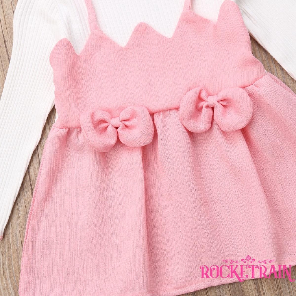 Đầm công chúa thắt nơ màu hồng thời trang cho bé gái