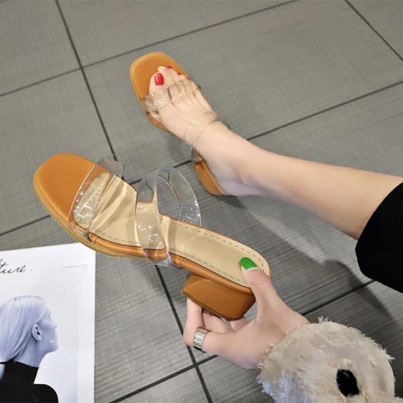 Dép Guốc vân gỗ 2 quai trong gót bò 3p CG-0398