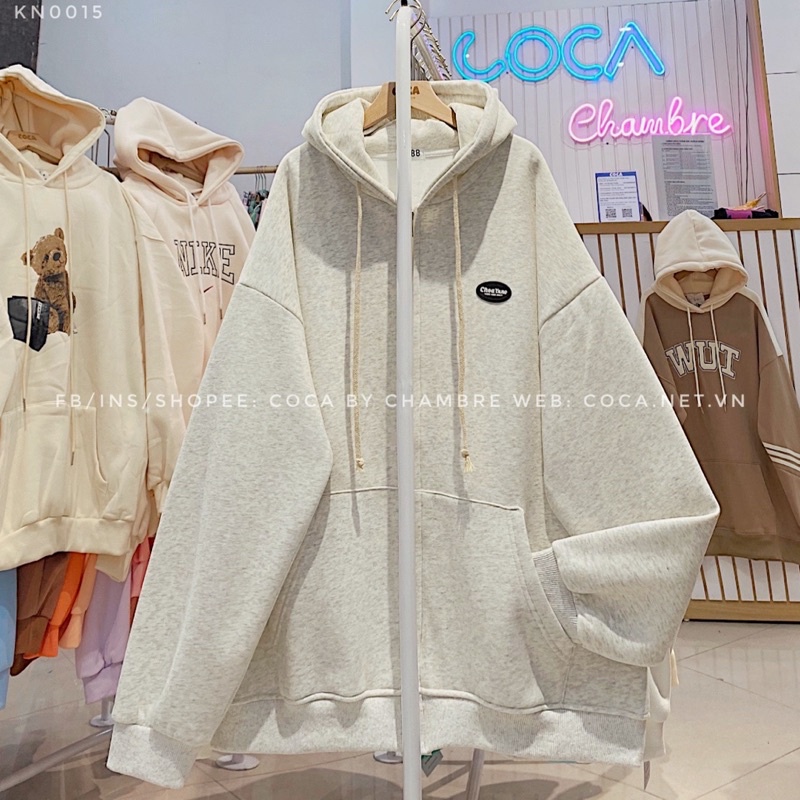 [KN0015]🐮 Áo khoác HOODIE ZIP nỉ lót lông may logo cao su CHOA YUNO form rộng (Có sẵn/ảnh thật)
