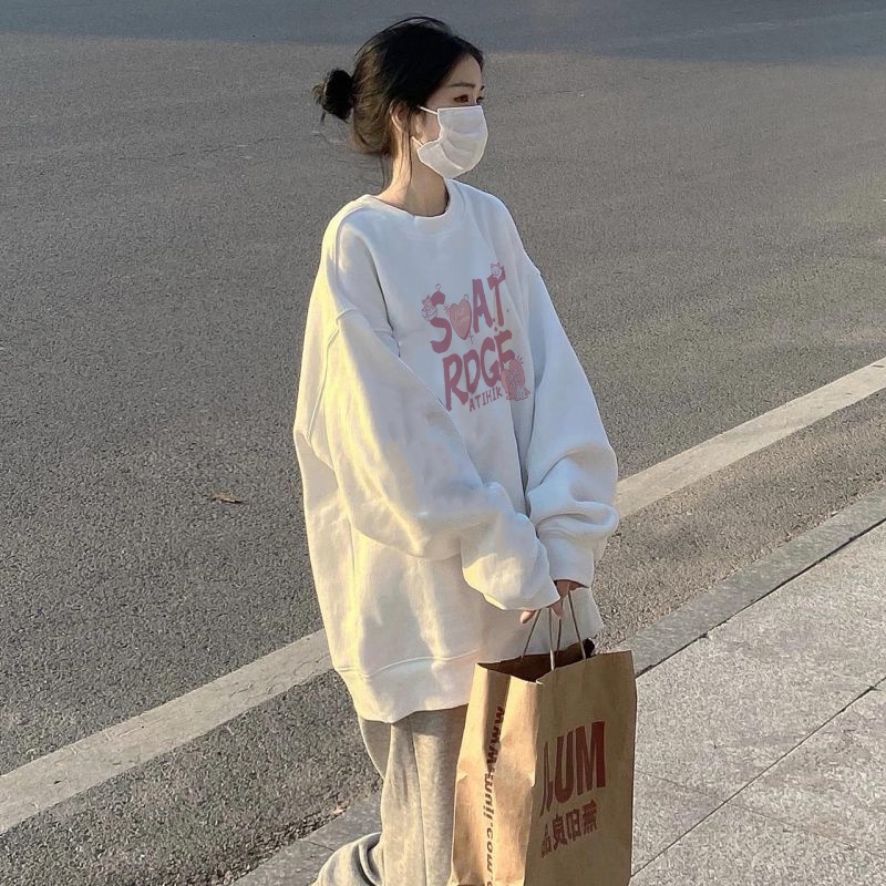Áo sweater SELVZE tay dài dáng rộng phong cách cổ điển Mỹ thời trang cho nữ