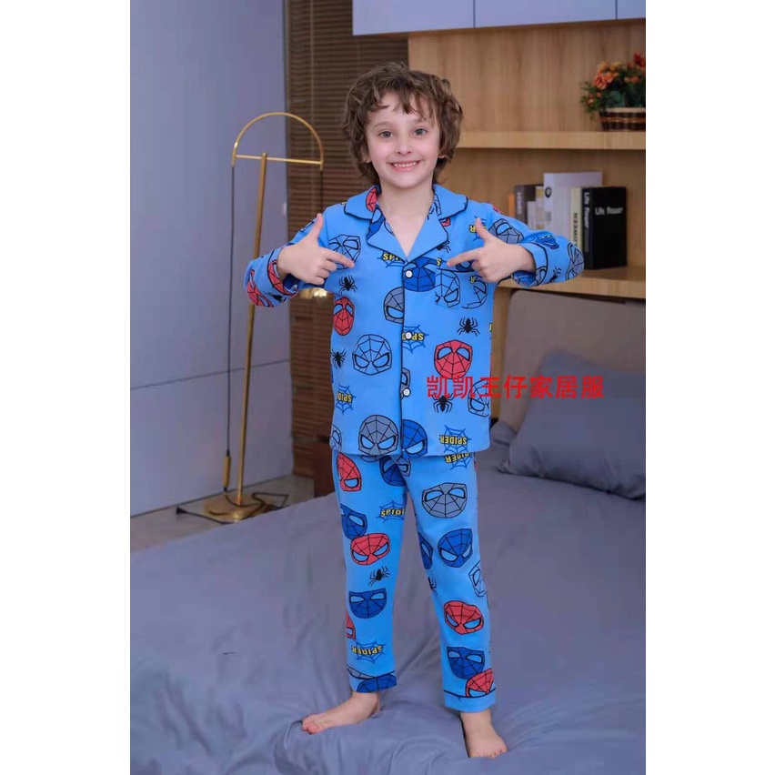 Bộ quần áo trẻ em dài tay Bộ pijama Chất liệu cotton cho bé trai từ 10-25kg PIKA KIDS