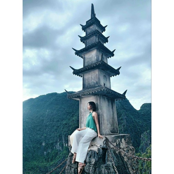 SET ÁO YẾM XANH + QUẦN SUÔNG TRẮNG