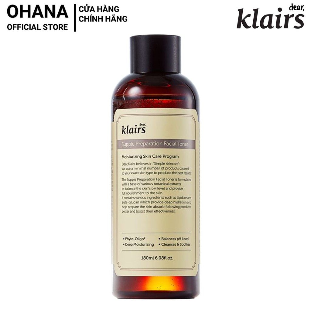 Nước hoa hồng Dear, Klairs Supple Preparation Facial Toner 180ml (Có Mùi Hương)