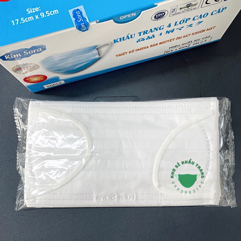 Khẩu trang y tế KIM SORA 4 lớp kháng khuẩn hộp 50 cái hàng xuất Nhật