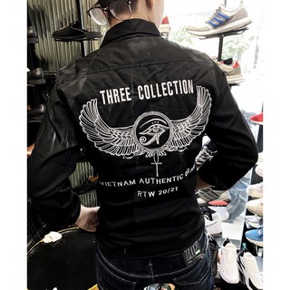 Áo sơ mi nam đen tay dài thêu was toàn áo chất kaki dày dặn hai túi đôi mắt có cánh K3 STORE