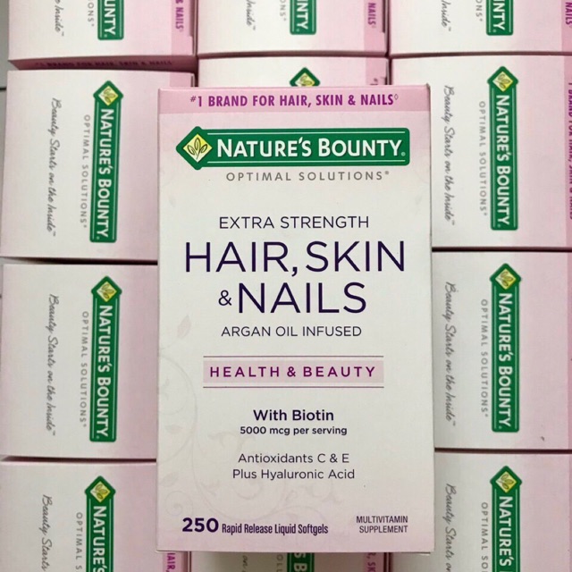 [ Bill mỹ] hair skin nails Viên Uống Đẹp Da, Tóc, Móng Hair Skin Nail Nature's Bounty 250 Viên