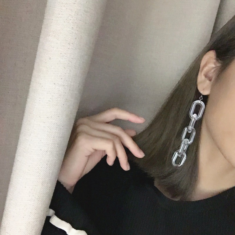 Bông Tai Dạng Móc Xích Không Đục Lỗ Trong Suốt Phong Cách Hàn Quốc 23552