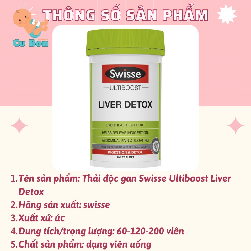 Thải độc gan Swisse Ultiboost Liver Detox của Úc (60 + 120 + 200 viên) Giải độc gan tăng cường chức năng gan thanh lọc