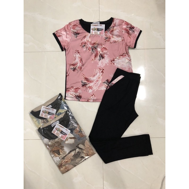 Đồ bộ trung niên áo gấm phối quần cotton mịn cao cấp