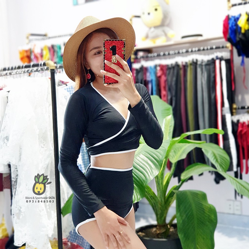 Bikini tay dài viền trắng ( có feedback khách) | BigBuy360 - bigbuy360.vn