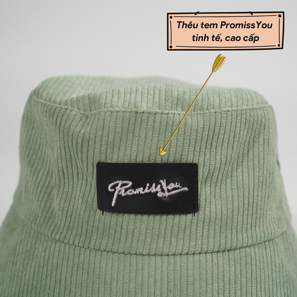 Nón tai bèo cụp ❤️Mũ bucket thêu chữ PromissYou chất nhung tâm cao cấp form unisex N42