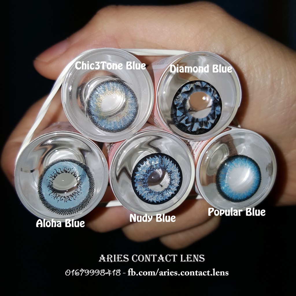 (Sỉ 50k) Lẻ Lens Thái BLUE, SKY (xanh da trời) - Kính áp tròng 0-2-55-6 độ sỉ lẻ (Ảnh thật tự chụp)
