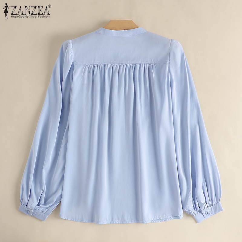 Zanzea Áo Kiểu Tay Phồng Cổ Đứng Xếp Ly Cài Nút Phong Cách Cổ Điển Thời Trang