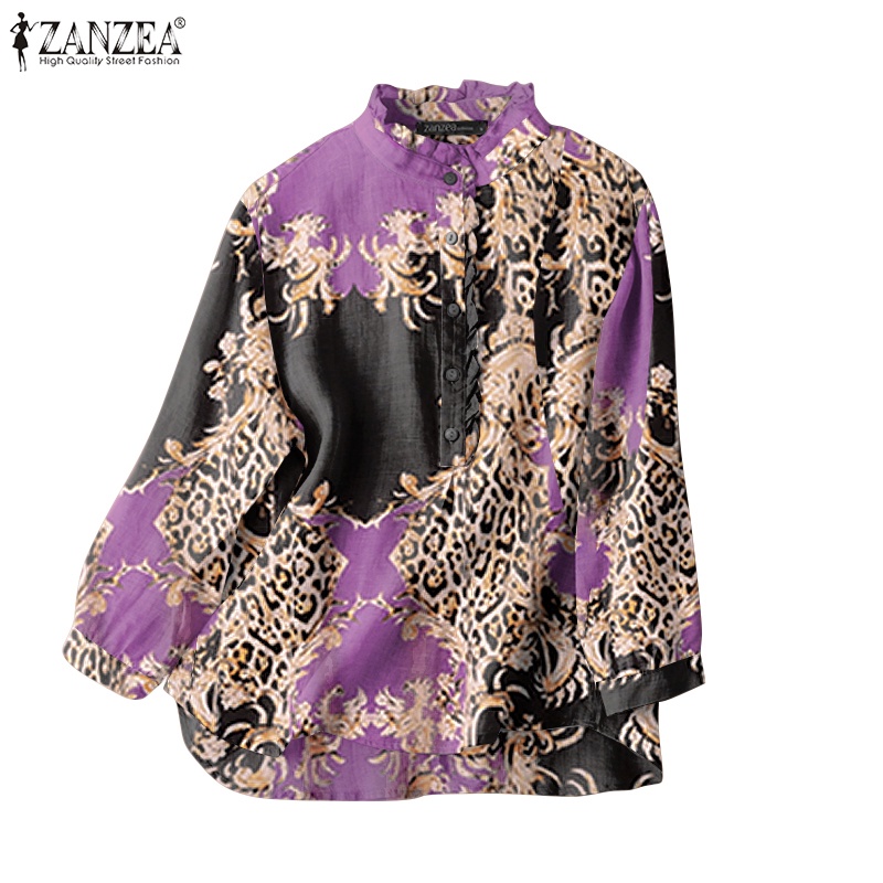 Zanzea Áo Kiểu Tay Dài Cổ Tròn Cài Nút Phong Cách Vintage Dành Cho Nữ