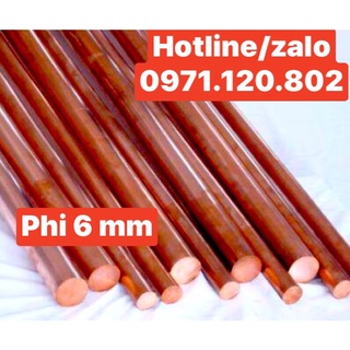 Thanh đồng đỏ tròn đặc phi 6mm(cắt dài 1m=3 thanh)