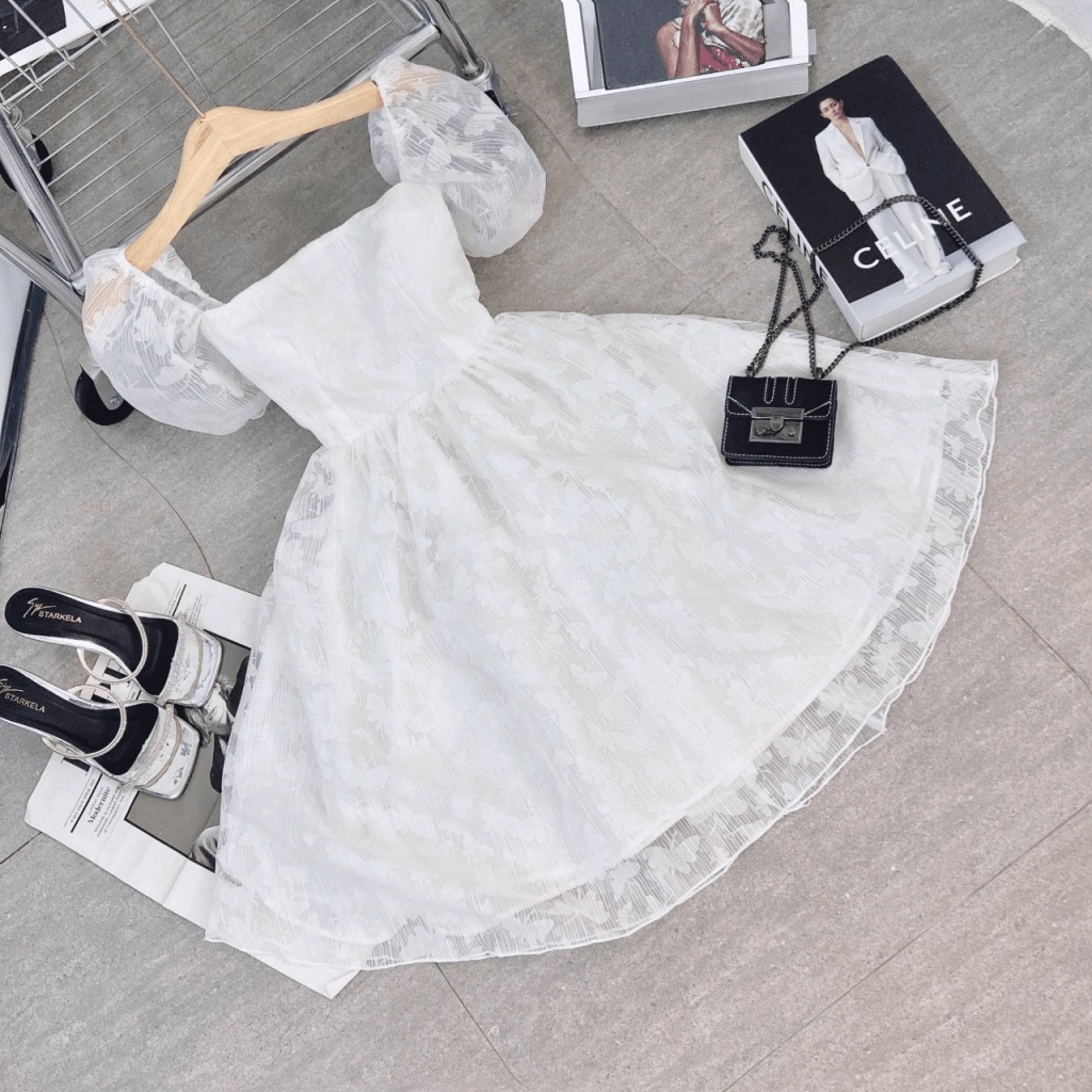 (Free ship) Đầm Tơ Bướm Hở Lưng  Có Lót Cho TIểu Thư Đẹp Y Hình UP VLTN Shop