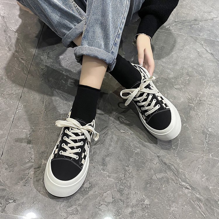 Giày thể thao nữ kẻ caro màu đen trắng cao cấp , giày sneaker ulzzang đế cao