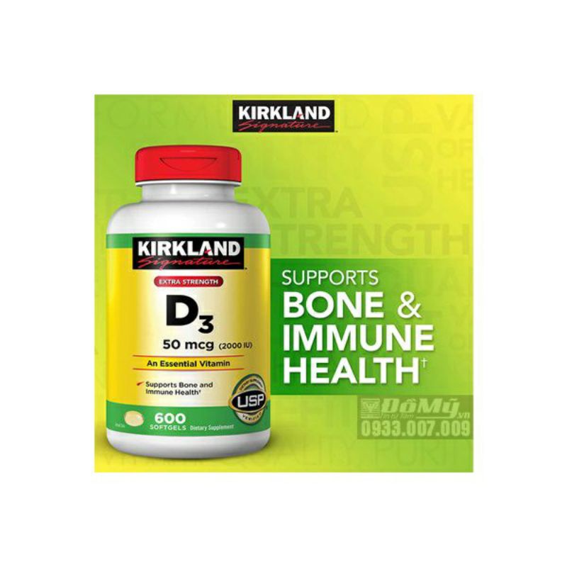 Viên Uống Bổ Sung Vitamin D3 Kirkland D3 50 Mcg  - 600 Viên - Mỹ date 6.2024