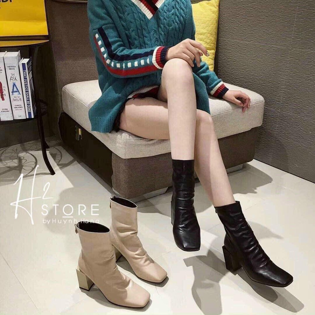 (Rẻ Vô Địch) Boots nhăn cao gót 7 phân