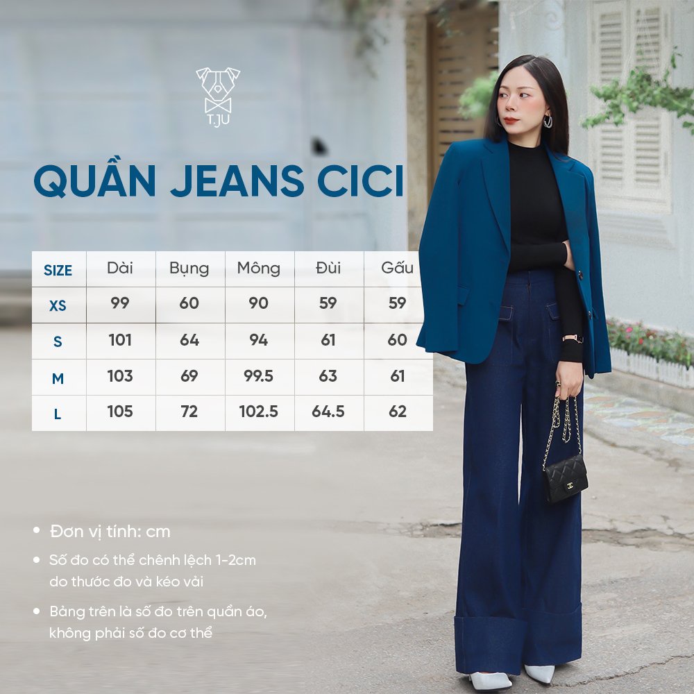 Quần jean nữ cạp cao ống rộng gấu gập phối 2 túi trước, Quần bò nữ ống rộng gập gấu ulzzang, thiết kế T-Ju (jeans cici) | BigBuy360 - bigbuy360.vn
