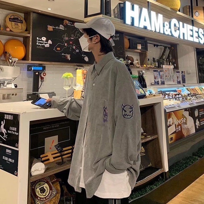 Áo Sơ Mi Nam Nhung Kẻ Dài Tay In Hình Giản Dị Thời Trang Hàn Quốc Dành Cho áo sơ mi nam form rộng đồ đôi nam nữ  áo sơ mi tay dài unisex áo sơ mi caro nữ