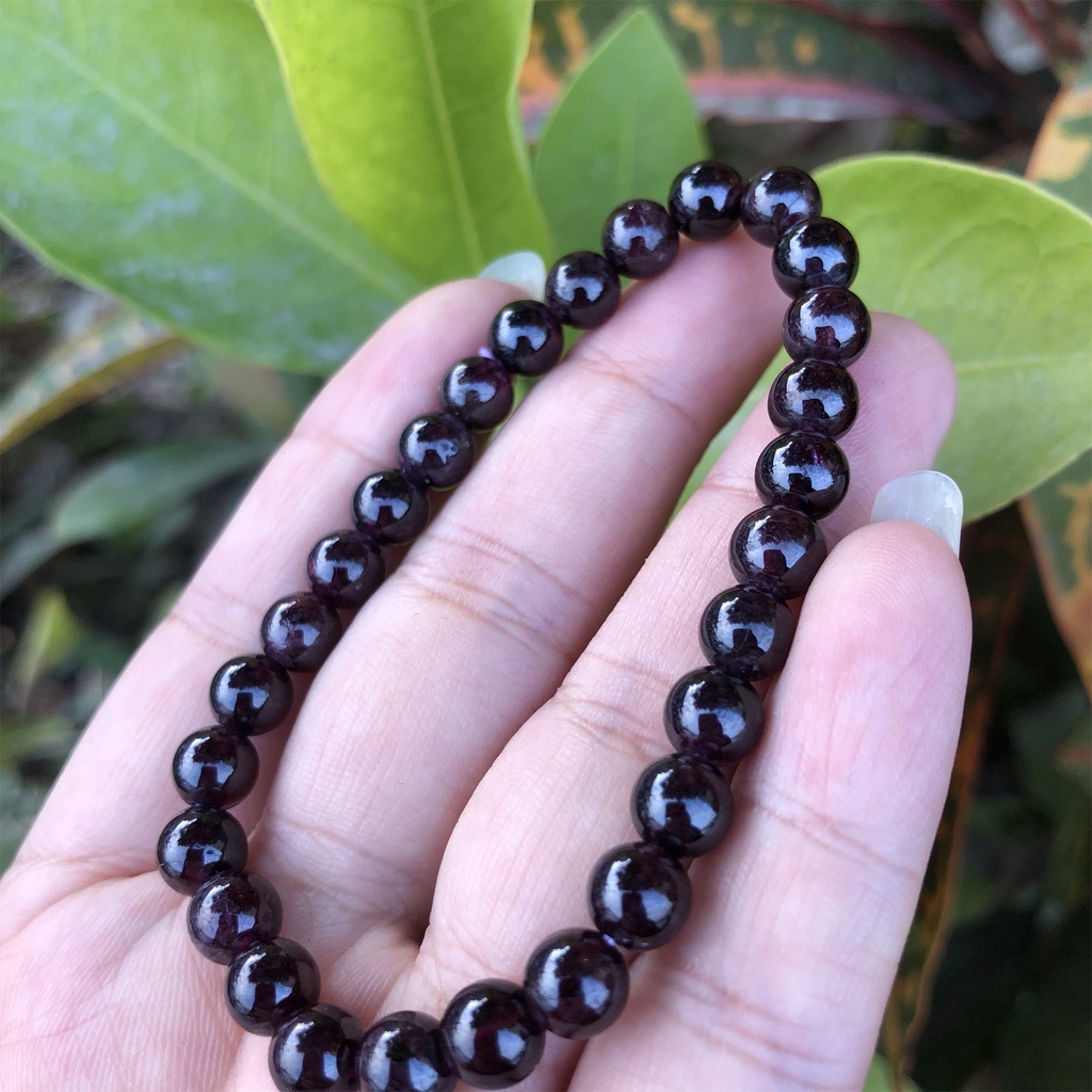 Vòng tay chuỗi hạt đá ngọc hồng lựu cỡ 6mm 7mm dành cho nam và nữ