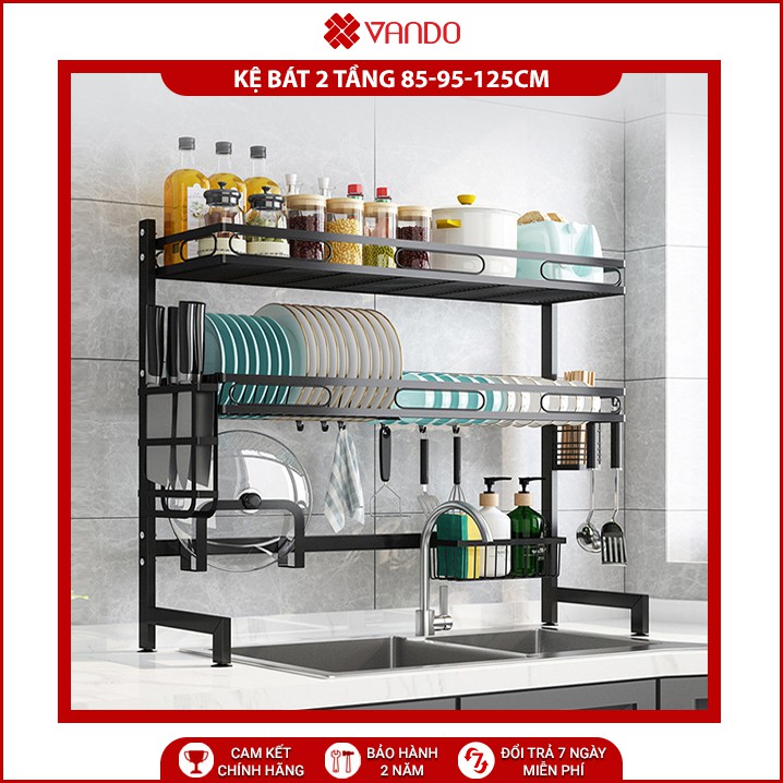 [FREESHIP 100%] Kệ chén bát 2 tầng trên bồn rửa bằng thép carbon không gỉ BẢN NÂNG CẤP VANDO