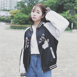 [Có Sẵn] Áo khoác Bomber thêu hoa Hàn Quốc #055