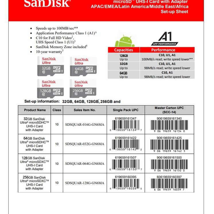 Thẻ Nhớ Micro Sd Sandisk Ultra (32Gb 64gb 128gb 256gb 512gb 512gb