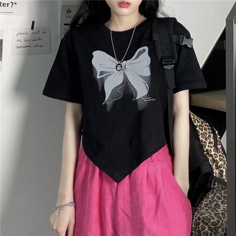 Áo Thun Tay Ngắn Dáng Rộng Màu Đen Thời Trang Mùa Hè Dành Cho Nữ