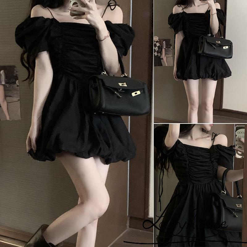 Đầm Chữ A Hai Dây Tay Ngắn Màu Trơn Thời Trang Mùa Hè Cho Nữ