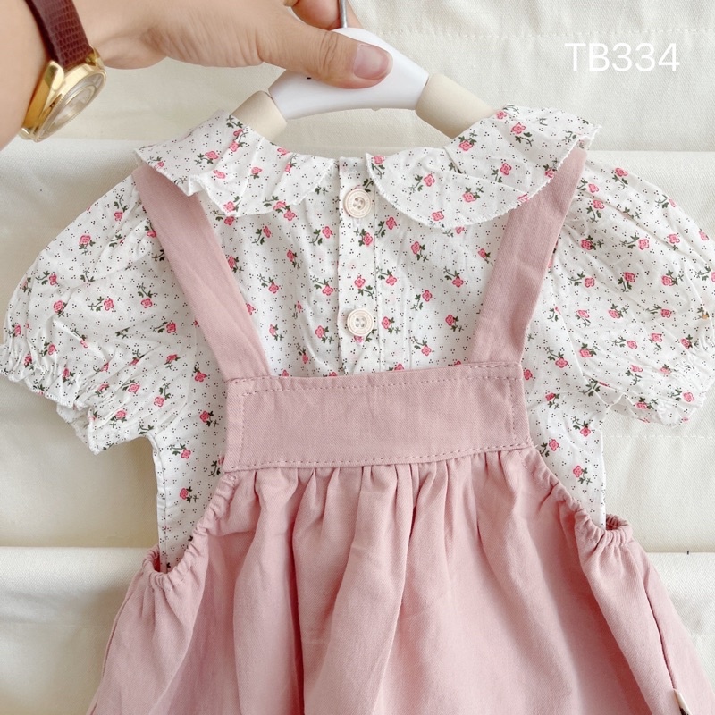 SET64 -  Set váy Yếm mix áo hoa nhí cho bé gái từ 8-17kg