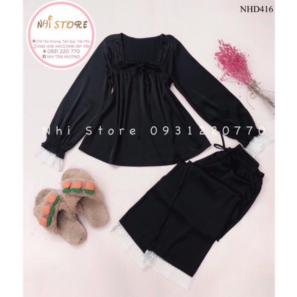 [FREESHIP 50K]SET BỘ NGỦ LỤA -PIJAMA TAY DÀI PHỐI REN CỔ U DỄ THƯƠNG LỤA LATIN NHISTORE FREESIZE DƯỚI 57KG | BigBuy360 - bigbuy360.vn