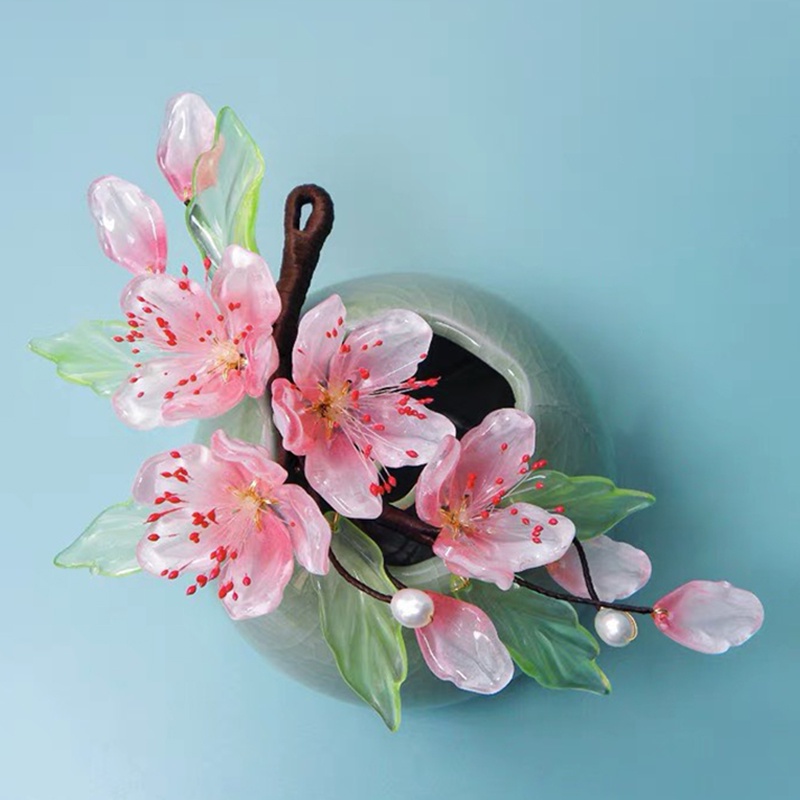 5 cánh hoa đào thủy tinh 13*20mm nguyên liệu làm trâm làm trang sức cổ trang cosplay cổ phục