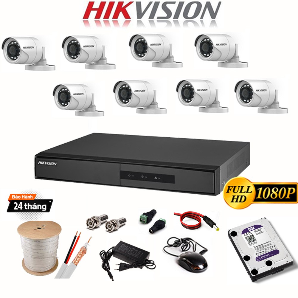 [Chính Hãng]Trọn Bộ Camera giám sát HIKVISION 5/6/7/8 mắt 2.0MP, FHD 1080P, Ổ cứng HDD, Đầy đủ phụ kiện, BH 24 THÁNG | WebRaoVat - webraovat.net.vn